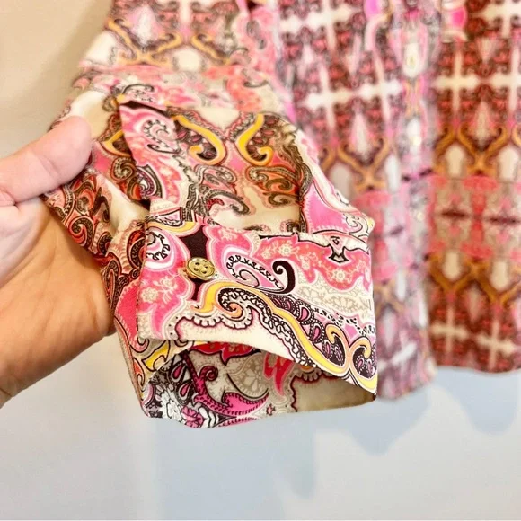 Charter Club Women’s L Button Up Paisley Scroll Print Long Sleeve Career Blouse - Picture 4 of 9